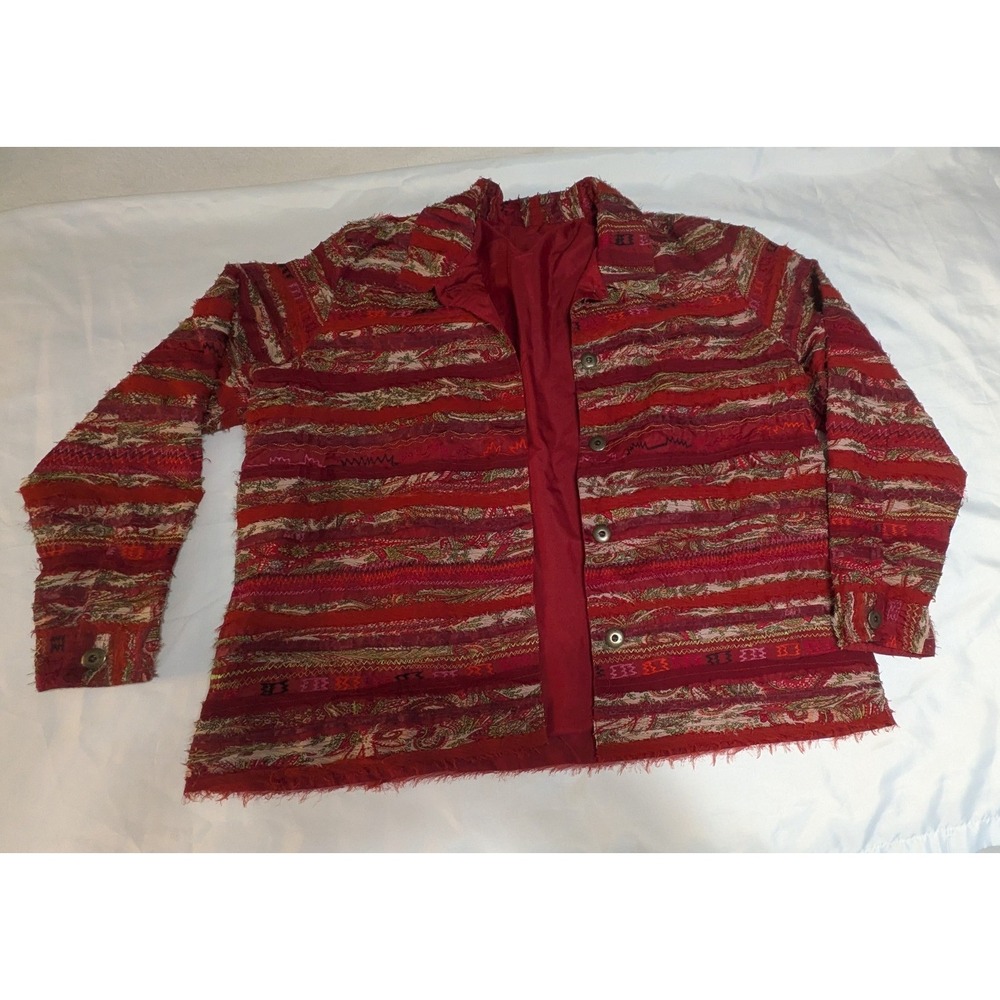 Unbranded Patchwork Jacket Women L Red Good Boho Artsy Mixed Media Paisley